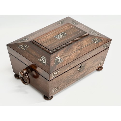 21 - A Regency rosewood and Mother of Pearl sarcophagus shaped sewing box. Early 19th Century. Circa 1810... 