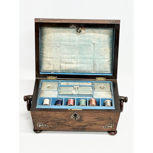 21 - A Regency rosewood and Mother of Pearl sarcophagus shaped sewing box. Early 19th Century. Circa 1810... 