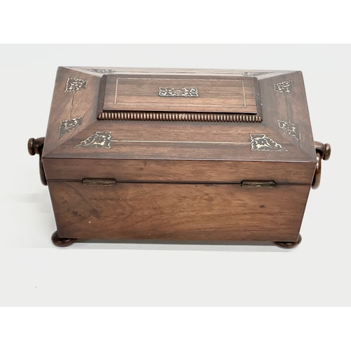 21 - A Regency rosewood and Mother of Pearl sarcophagus shaped sewing box. Early 19th Century. Circa 1810... 