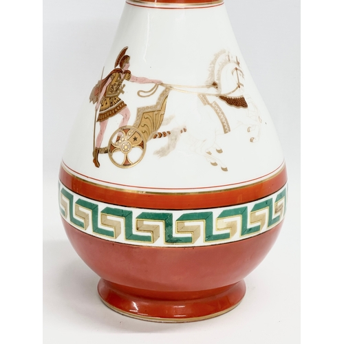 52 - A large porcelain baluster vase in the manner of Edouard Honore. With Grecian warriors and Greek key... 