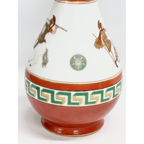 52 - A large porcelain baluster vase in the manner of Edouard Honore. With Grecian warriors and Greek key... 