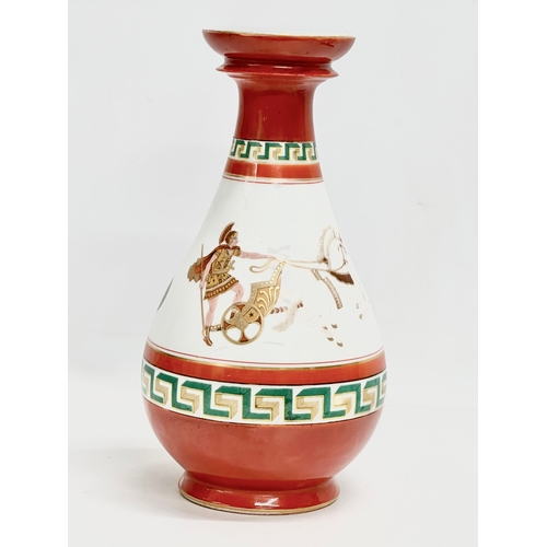 52 - A large porcelain baluster vase in the manner of Edouard Honore. With Grecian warriors and Greek key... 