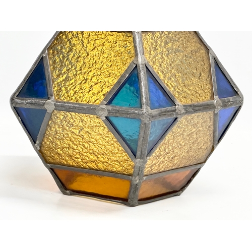 101 - An Early 20th Century Amber and Bristol Blue glass light shade. 22x22x22cm