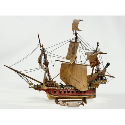 8 - A good quality Early 20th Century ‘The Golden Hind’ model ship. With metal cannons, anchors and hind... 