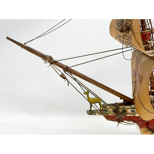 8 - A good quality Early 20th Century ‘The Golden Hind’ model ship. With metal cannons, anchors and hind... 