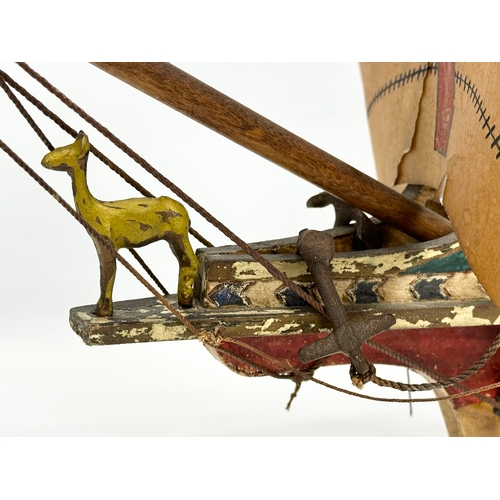 8 - A good quality Early 20th Century ‘The Golden Hind’ model ship. With metal cannons, anchors and hind... 