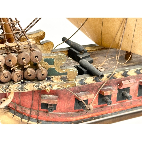 8 - A good quality Early 20th Century ‘The Golden Hind’ model ship. With metal cannons, anchors and hind... 