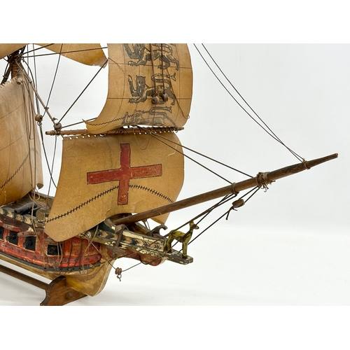 8 - A good quality Early 20th Century ‘The Golden Hind’ model ship. With metal cannons, anchors and hind... 