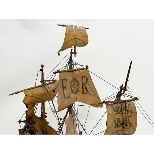 8 - A good quality Early 20th Century ‘The Golden Hind’ model ship. With metal cannons, anchors and hind... 