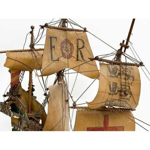 8 - A good quality Early 20th Century ‘The Golden Hind’ model ship. With metal cannons, anchors and hind... 