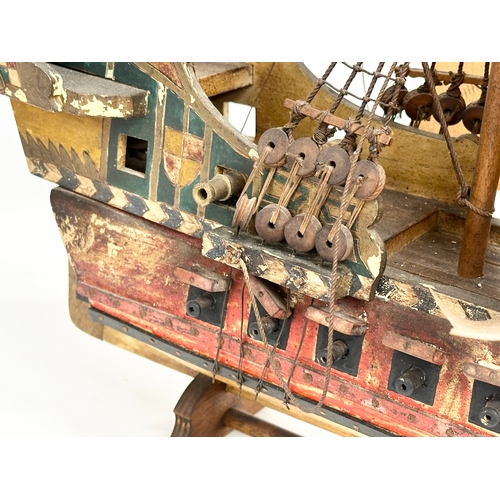 8 - A good quality Early 20th Century ‘The Golden Hind’ model ship. With metal cannons, anchors and hind... 