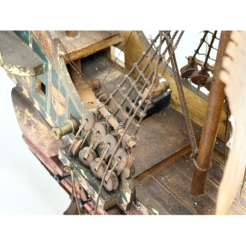 8 - A good quality Early 20th Century ‘The Golden Hind’ model ship. With metal cannons, anchors and hind... 