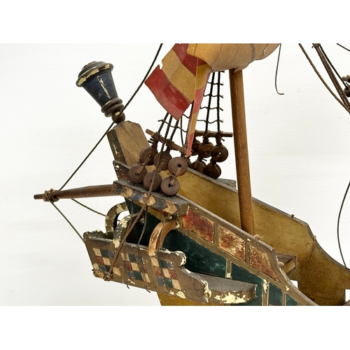 8 - A good quality Early 20th Century ‘The Golden Hind’ model ship. With metal cannons, anchors and hind... 