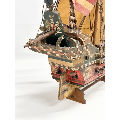 8 - A good quality Early 20th Century ‘The Golden Hind’ model ship. With metal cannons, anchors and hind... 