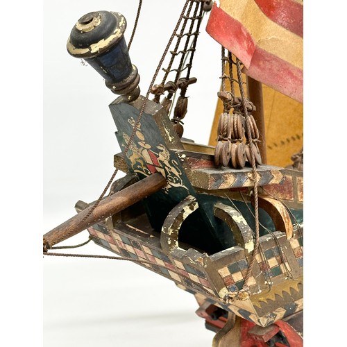 8 - A good quality Early 20th Century ‘The Golden Hind’ model ship. With metal cannons, anchors and hind... 