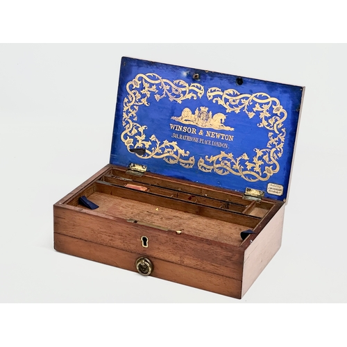 26 - A Mid 19th Century Victorian Winsor & Newton mahogany artists box. 21x12.5x6.5cm