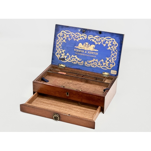 26 - A Mid 19th Century Victorian Winsor & Newton mahogany artists box. 21x12.5x6.5cm