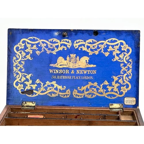 26 - A Mid 19th Century Victorian Winsor & Newton mahogany artists box. 21x12.5x6.5cm