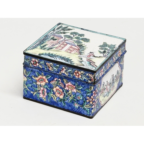 103 - An Early 20th Century Chinese Canton Cloisonné Enamel trinket box. Circa 1900. 9.5x9.5x5.5cm