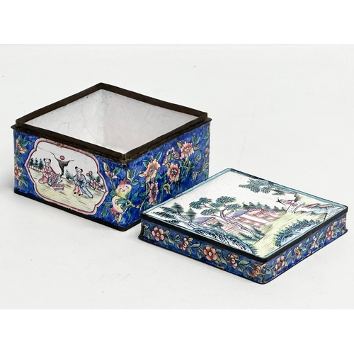 103 - An Early 20th Century Chinese Canton Cloisonné Enamel trinket box. Circa 1900. 9.5x9.5x5.5cm