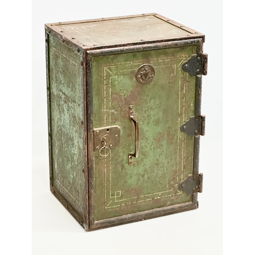 25 - A Late 19th Century campaign safe with North Irish Horse Regiment plaque. 31 x 25.5 x 46cm