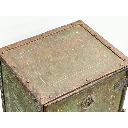 25 - A Late 19th Century campaign safe with North Irish Horse Regiment plaque. 31 x 25.5 x 46cm