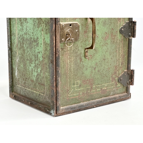 25 - A Late 19th Century campaign safe with North Irish Horse Regiment plaque. 31 x 25.5 x 46cm