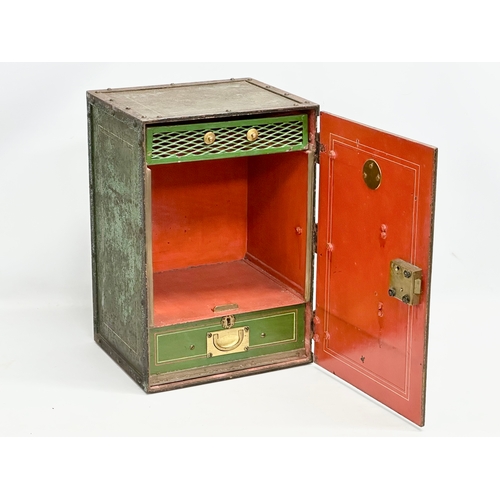 25 - A Late 19th Century campaign safe with North Irish Horse Regiment plaque. 31 x 25.5 x 46cm