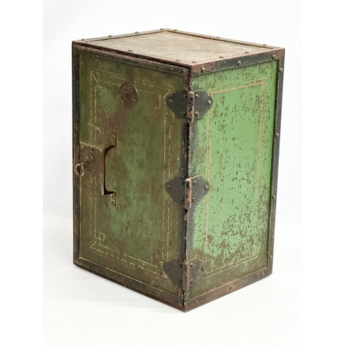 25 - A Late 19th Century campaign safe with North Irish Horse Regiment plaque. 31 x 25.5 x 46cm