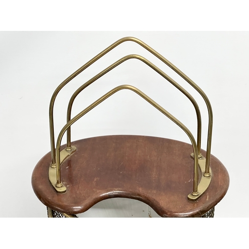 34 - A Mid Century teak and brass combination magazine rack/paper waste basket. 28x17x59cm