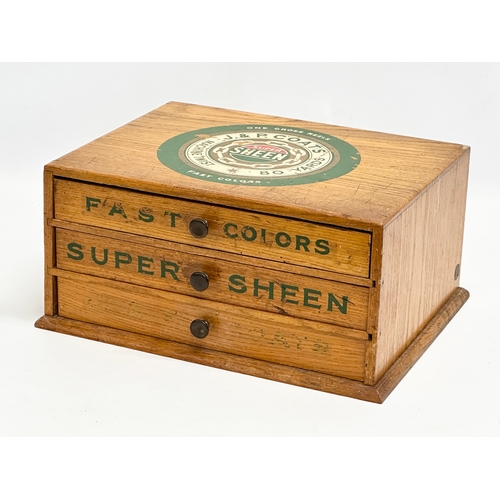 40 - An Early/Mid 20th century J.P. Coats Super Sheen sewing chest with contents. 32.5x25x15.5cm