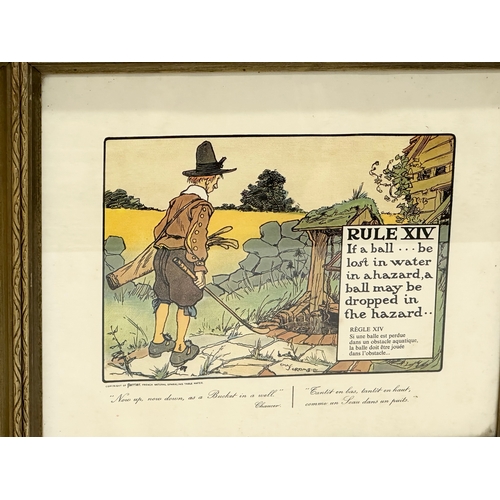 390G - A set of 12 vintage Charles Crombie ‘Rules of Golf’ prints. Copyright of Perrier, French Natural Spa... 