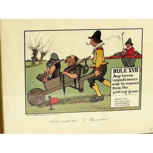 390G - A set of 12 vintage Charles Crombie ‘Rules of Golf’ prints. Copyright of Perrier, French Natural Spa... 