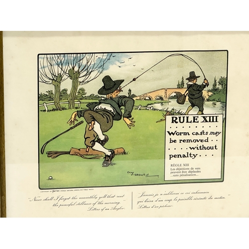 390G - A set of 12 vintage Charles Crombie ‘Rules of Golf’ prints. Copyright of Perrier, French Natural Spa... 