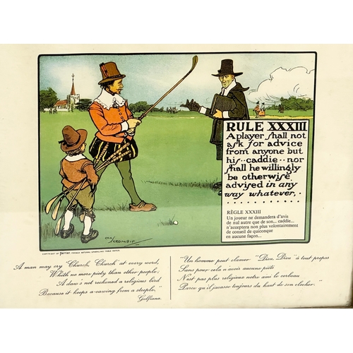 390G - A set of 12 vintage Charles Crombie ‘Rules of Golf’ prints. Copyright of Perrier, French Natural Spa... 