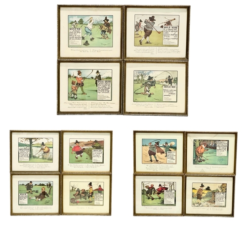 390G - A set of 12 vintage Charles Crombie ‘Rules of Golf’ prints. Copyright of Perrier, French Natural Spa... 