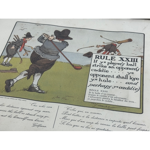 390G - A set of 12 vintage Charles Crombie ‘Rules of Golf’ prints. Copyright of Perrier, French Natural Spa... 