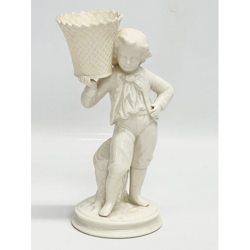 648 - A pair of Belleek Pottery ‘Basket Carrier’ figurines. Girl basket Bearer, Boy Basket Bearer. 21.5cm