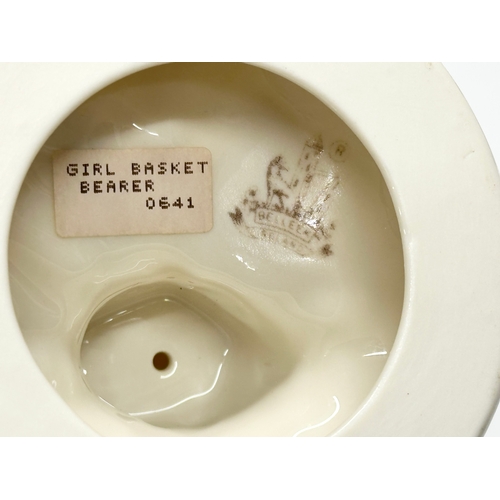 648 - A pair of Belleek Pottery ‘Basket Carrier’ figurines. Girl basket Bearer, Boy Basket Bearer. 21.5cm