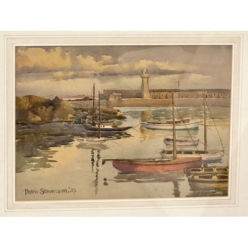 100G - A watercolour by Patric Stevenson. Dated 1937. Boats at the Harbour. 34x24.5cm. Frame 52.5x41cm.