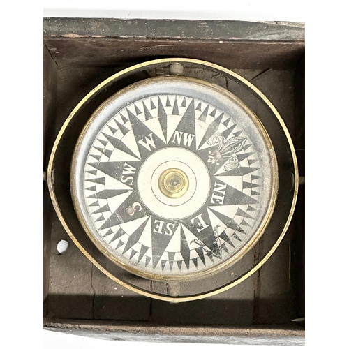 649 - A 19th/early 20th century ships compass in box 16x16x10cm