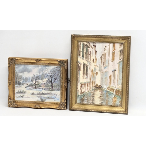 654 - 2 vintage gilt framed oil paintings, signed J. Moore, and G. Wilding, Venice, 1986. Largest measures... 