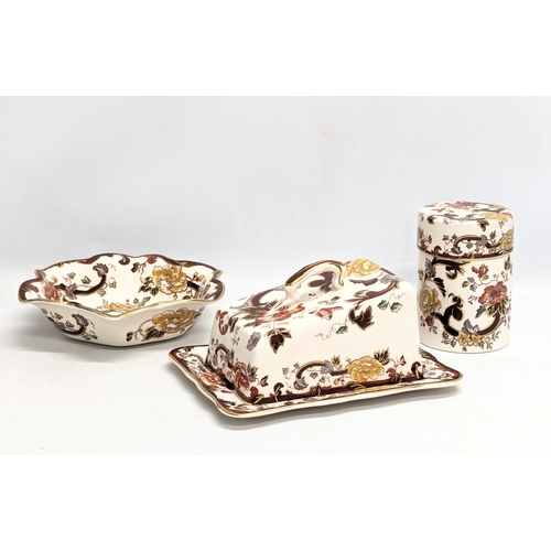 671 - 3 pieces of Masons 'Brown Velvet' pottery. Cheese dish measures 23.5x18.5x10.5cm