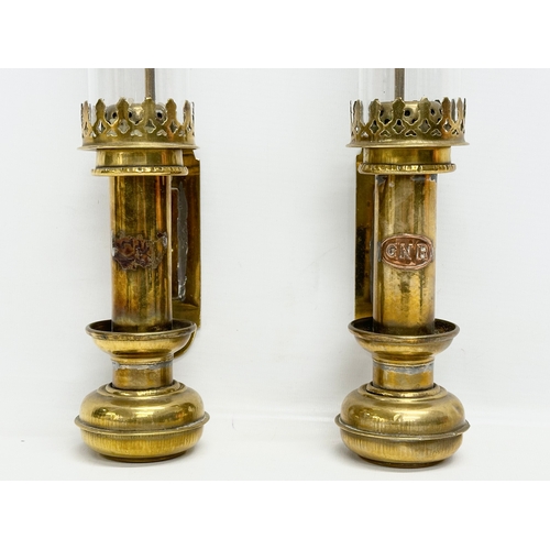 63 - A pair of Early 20th Century Great Northern Railway brass carriage lamps. 35cm