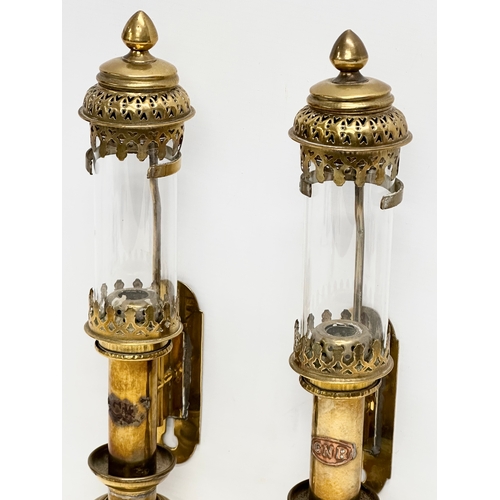 63 - A pair of Early 20th Century Great Northern Railway brass carriage lamps. 35cm