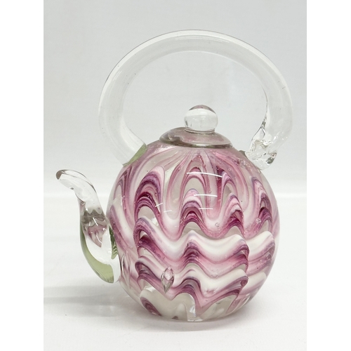 66 - 3 Art Glass teapot paperweights. 14x10cm