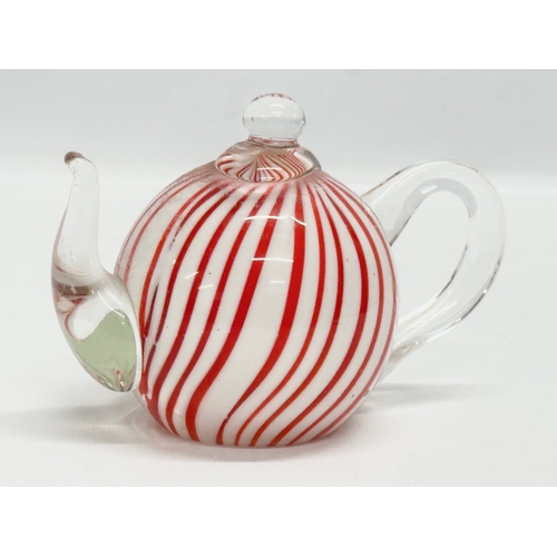 66 - 3 Art Glass teapot paperweights. 14x10cm