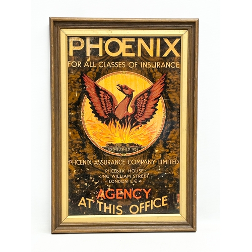 403 - Phoenix Insurance. A cast wall plaque and a framed advertising sign. 34x49cm