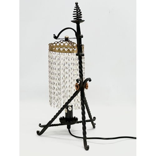 415 - A Steampunk table lamp with glass droplets. 46cm