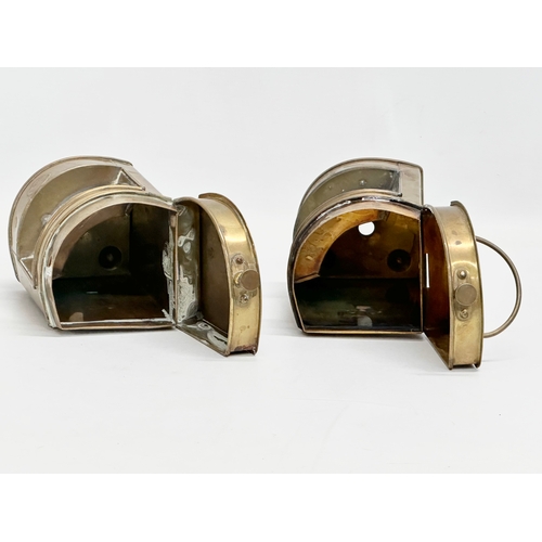 82 - A pair of Shepperton Nauticalia ‘Starboard’ brass ships lanterns with blue glass. 11.5x10.5x13.5cm